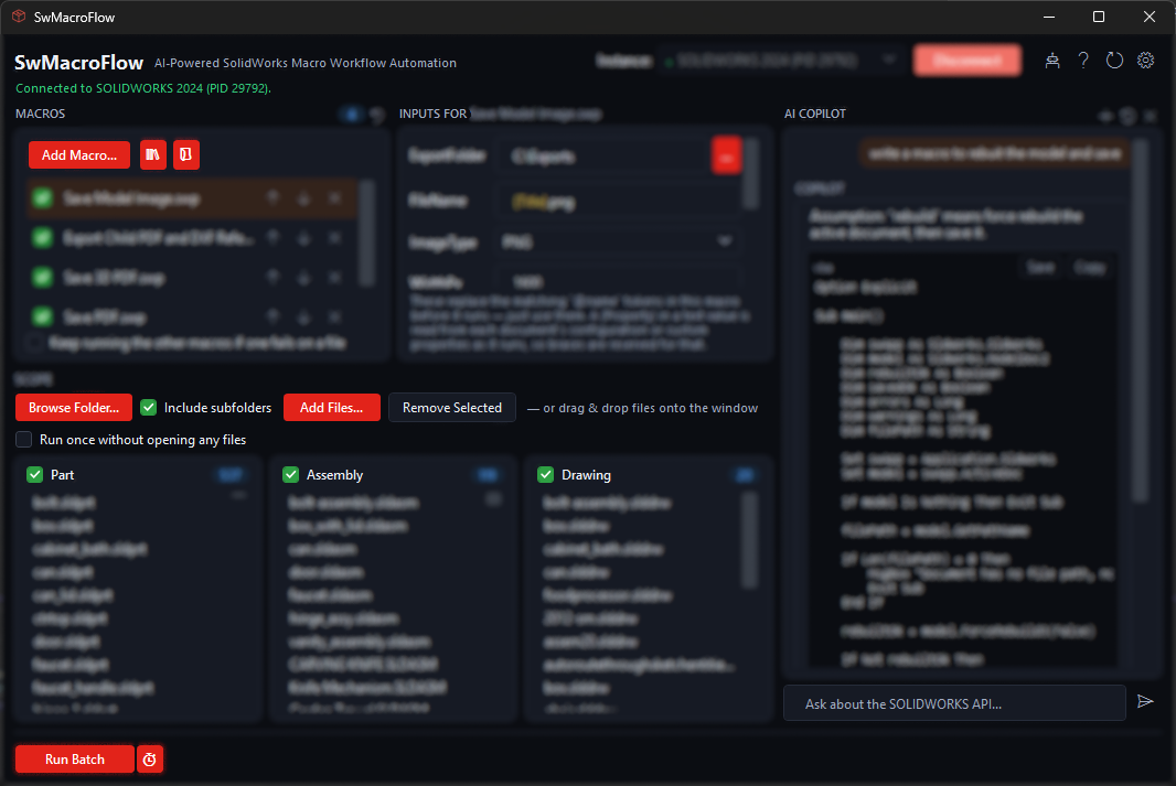 SwMacroFlow application screenshot